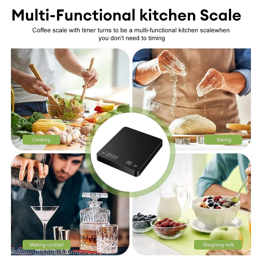 BrewfinityCo Digital Coffee Scale with Timer - USB Rechargeable