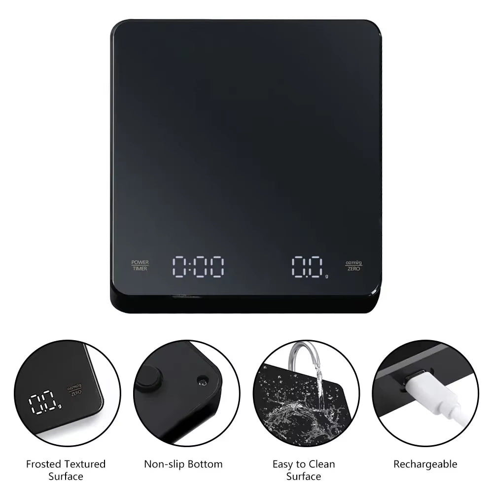 BrewfinityCo Digital Coffee Scale with Timer - USB Rechargeable